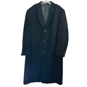 Vtg Cashmere Wool Coat Lord& Taylor 44R Black Grant Thomas Overcoat Lined Long